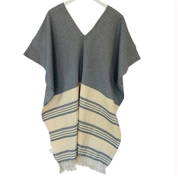 Tribe Alive Fringed Beach Cotton Poncho Kaftan Coastal One Size Swim Coverup NEW - Picture 3 of 7